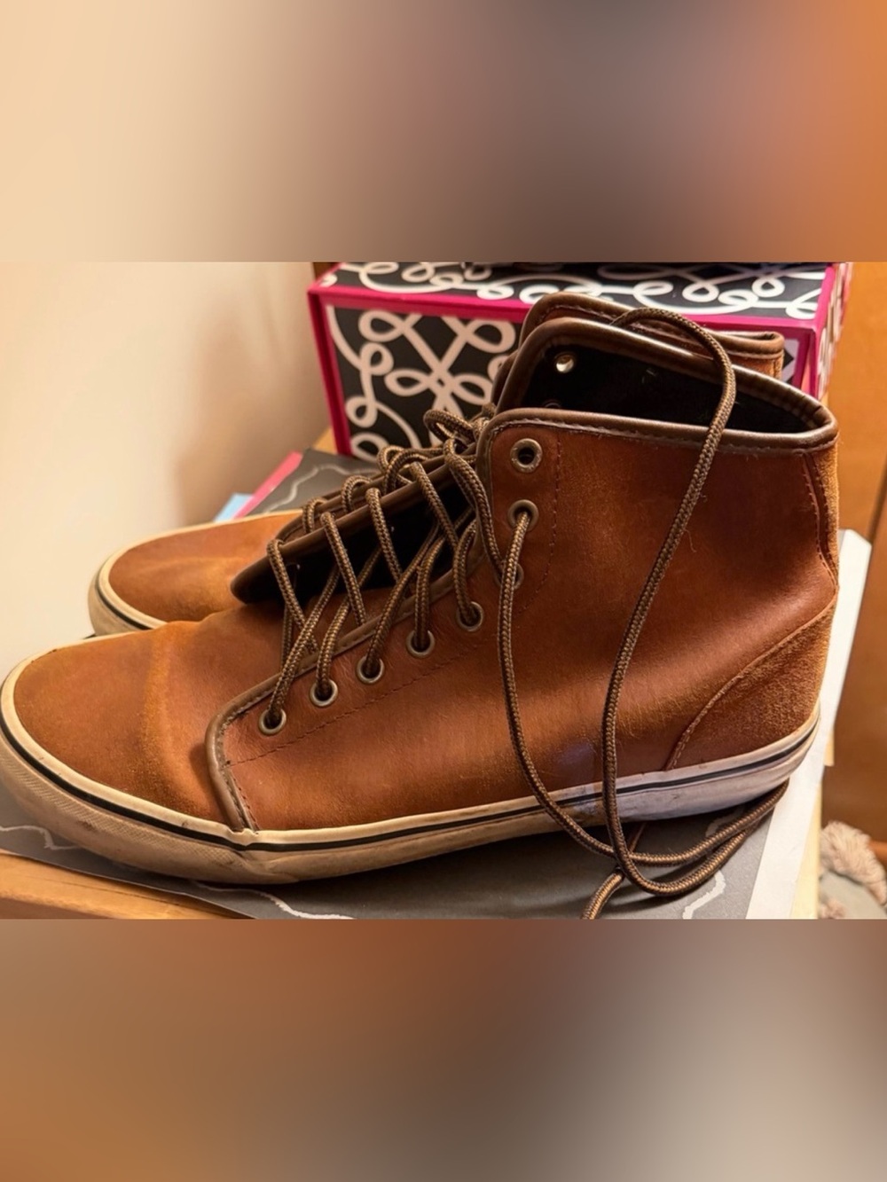 Vans Men's Brown Leather High-Top Sneakers - Picture 3 of 7
